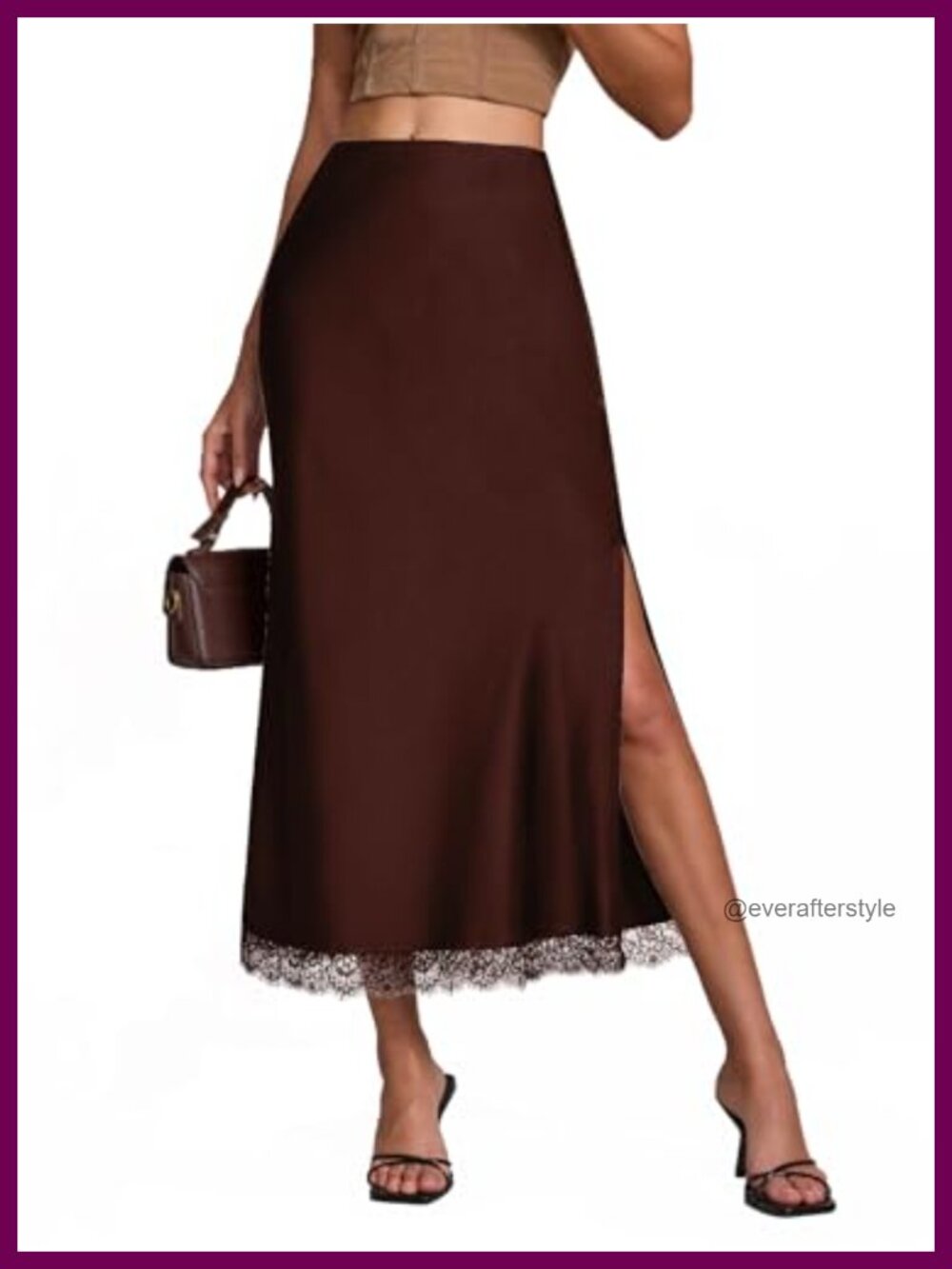 Satin Silk Maxi Slit Skirt Flowy A-Line Hidden Elastic Waist